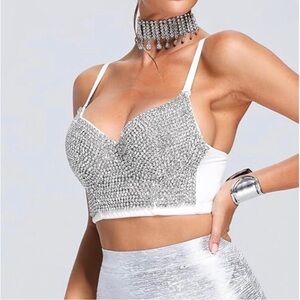 Rhinestone Pushup Bustier Sparkly Crop Top Bachelorette